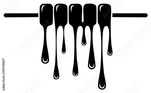 Black paint drips with rounded ends, hanging from a horizontal bar.