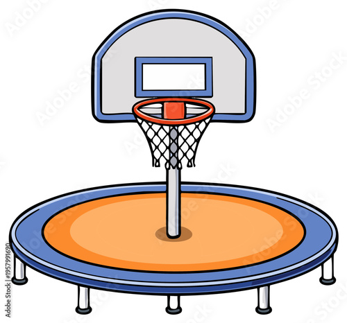 Fun Indoor Recreation: A Cartoon Basketball Hoop on a Trampoline, Encouraging Play and Exercise