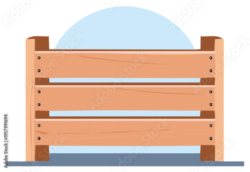 Empty wooden planter box or storage crate made of natural brown planks vector graphic illustration