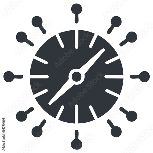 Clock icon with virus like spikes representing pandemic time or schedule management