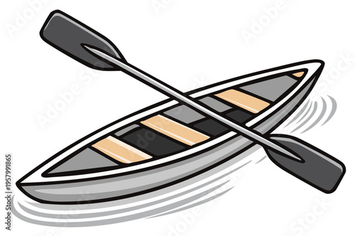 Cartoon Canoe with Paddle on Water Illustration: Transportation for Adventure and Recreation