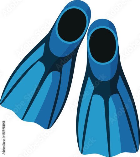 Swimming fins diving flippers blue and black vector on white background.