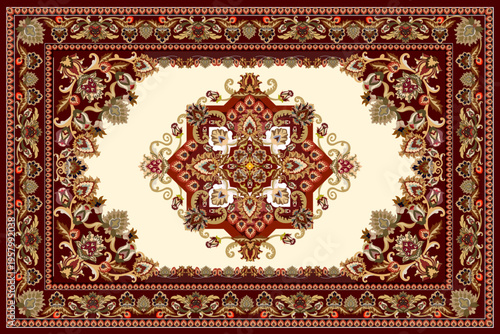 Luxury Persian Seamless Carpet Pattern with Floral Diamond Design