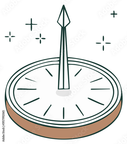 Simple Illustration of a Compass Pointing Up with Stars, Vector Art