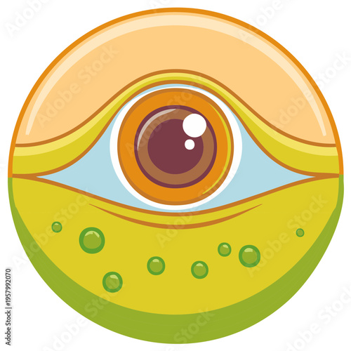 Cartoon Eyeball with Textured Surface and Bubbles