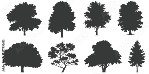 Tree silhouette icon collection set of graphics trees elements outline symbol for architecture of silhouettes of trees .landscape, and urban design projects, in vector design