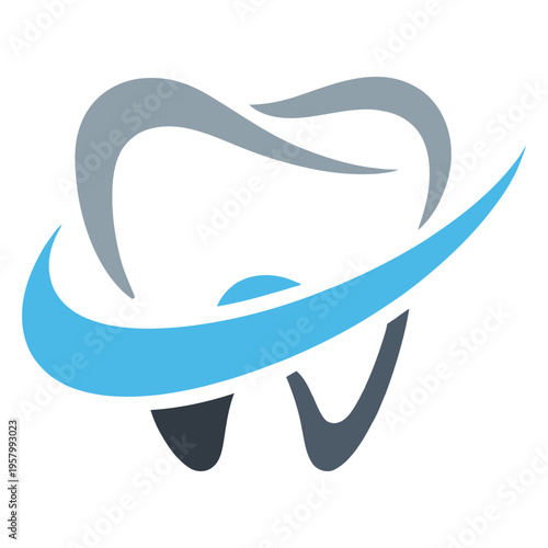 Minimalist dental logo design featuring a stylized tooth icon with a sweeping blue swoosh element
