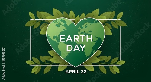 Earth day celebration with green heart and leaves