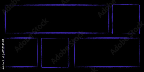 Spray paint frames, colour brush stencil graffiti borders square and rectangular shapes. Grunge airbrush texture, inky contour blue splashes and drips, isolated Vector set