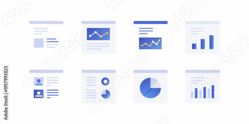Collection of modern app interface screens with data visualizations