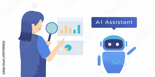 A woman examines data with an ai assistant providing support