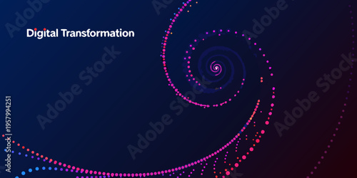 Abstract digital transformation concept with a swirling colorful particle design