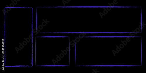 Spray paint frames, colour brush stencil graffiti borders square and rectangular shapes. Grunge airbrush texture, inky contour blue splashes and drips, isolated Vector set