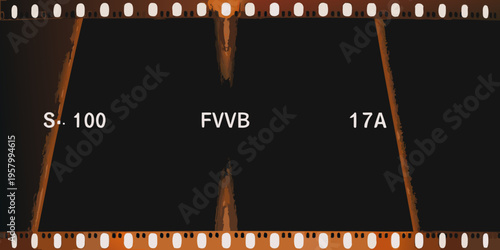 A strip of 35mm film with visible sprocket holes and markings