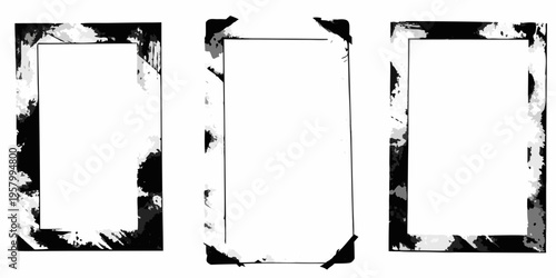 Three rectangular frames with rough textured black and white edges