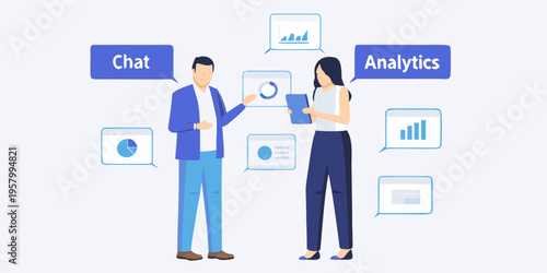 Business professionals discussing data analytics and communication strategies
