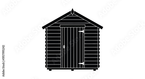 Simple garden shed illustration with a stark black silhouette