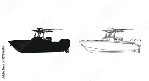 Two center console boats one solid and one outlined silhouette