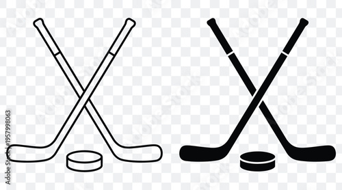 Hockey sticks crossed with puck isolated graphic illustration