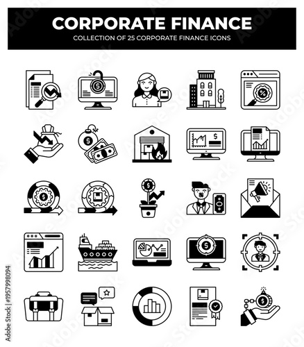 Corporate Finance Icons: 25 Essential Business and Finance Glyphs