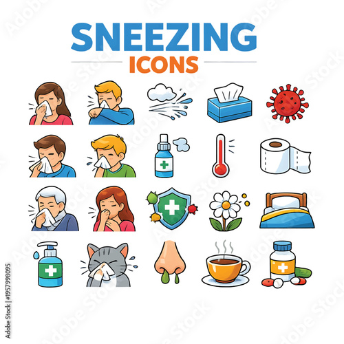 Sneezing Concept – Causes, Allergies, Cold and Flu Symptoms Illustration