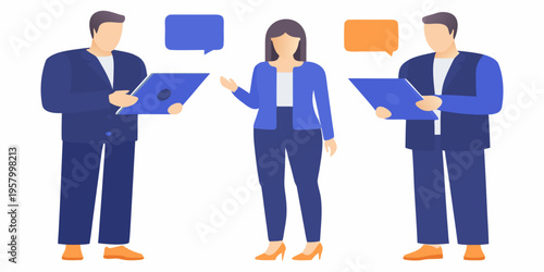 Business professionals collaborating and presenting ideas with digital devices