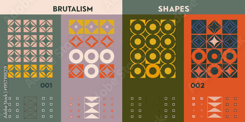 Geometric patterns and brutalist aesthetics in a colorful graphic design