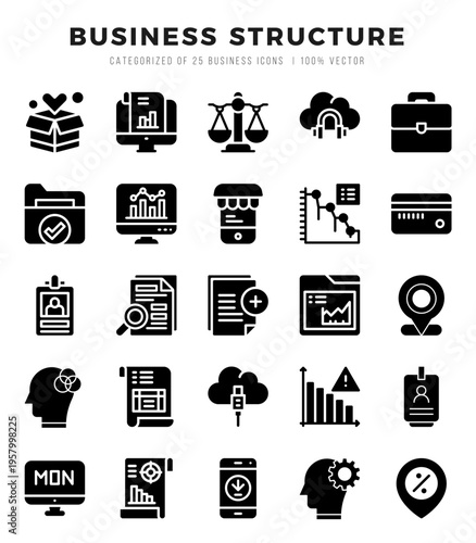 Business Structure web icons in Glyph style.