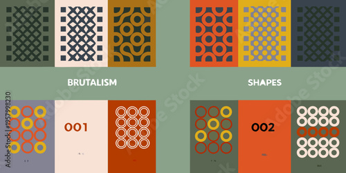 Geometric patterns in muted tones displayed in a grid arrangement