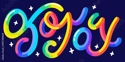 Colorful hand lettered joy with a vibrant rainbow gradient effect