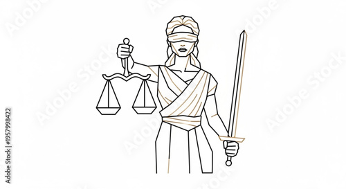 Justitia goddess of justice holding scales and sword blindfolded