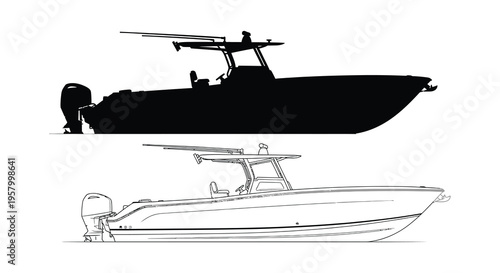 Detailed illustration of a center console fishing boat silhouette