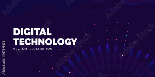 Abstract digital technology background with glowing particle design elements