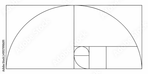 Illustration of the golden ratio visualized with a semicircle and squares