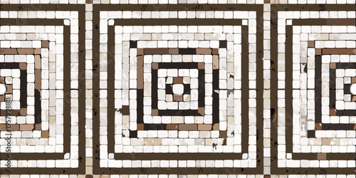 Intricate mosaic pattern featuring nested squares in earth tones