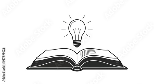 An open book illuminated by a glowing lightbulb silhouette