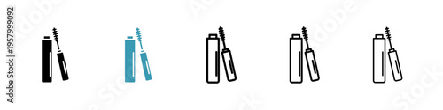 Mascara brush icons collection in black and blue colors