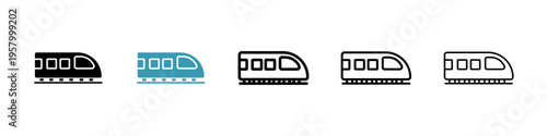 Monorail icons collection in black and blue colors