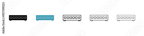 Network switch icons collection in black and blue colors