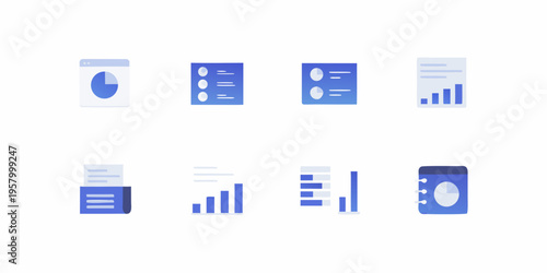 Collection of colorful flat design data visualization and analytics icons