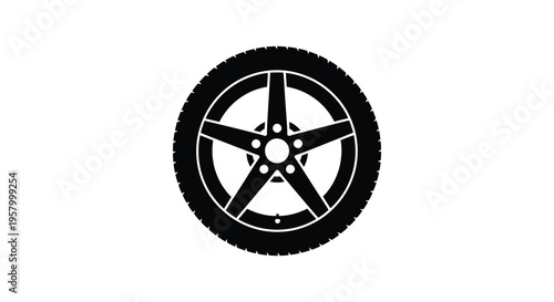 A simple black tire and wheel design depicted as a silhouette