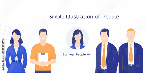 Illustration of five diverse business people in a flat design style
