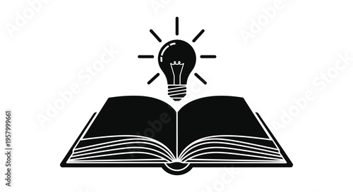 An open book with a glowing lightbulb above it silhouette