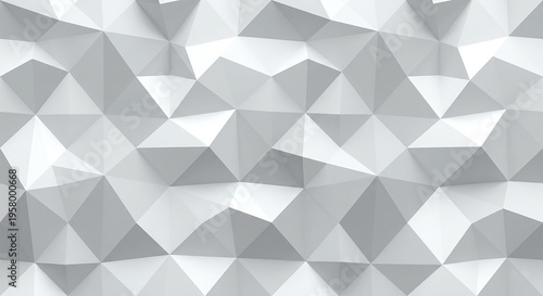 Abstract white background with geometric low poly texture. Modern wallpaper design with triangular shapes and light shadows.