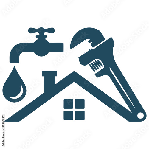 A minimalist blue icon design representing professional home plumbing and repair service concepts