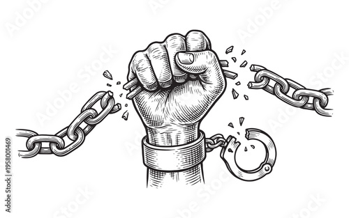 Fotografía breaking metal chains and handcuffs for freedom concept sketch