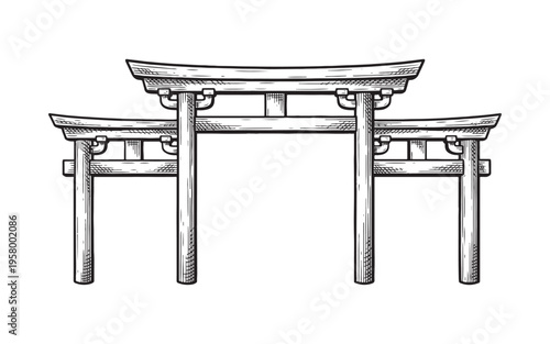 Traditional Chinese Paifang archway gate architectural illustration