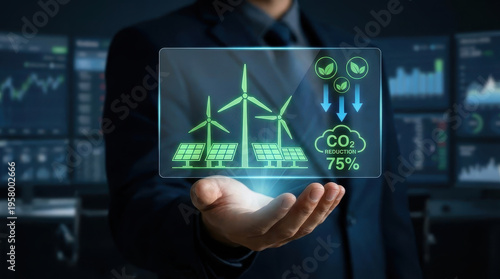 Renewable energy carbon tracking sustainability technology green power environmental concept renewable energy carbon tracking sustainability technology with green power icon environmental concept