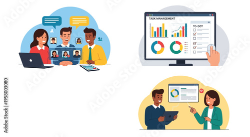 Diverse Team Collaborating Effectively in Virtual and In-Person Meetings.