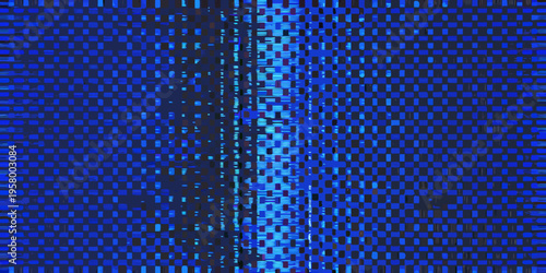 Abstract digital pattern with a vertical glitch effect in blue tones